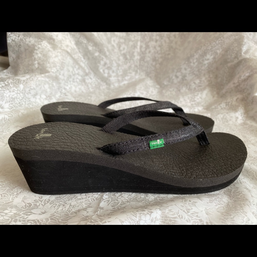 Sanuk Women Yoga Mat Wedge Flip Flops-Size 6
